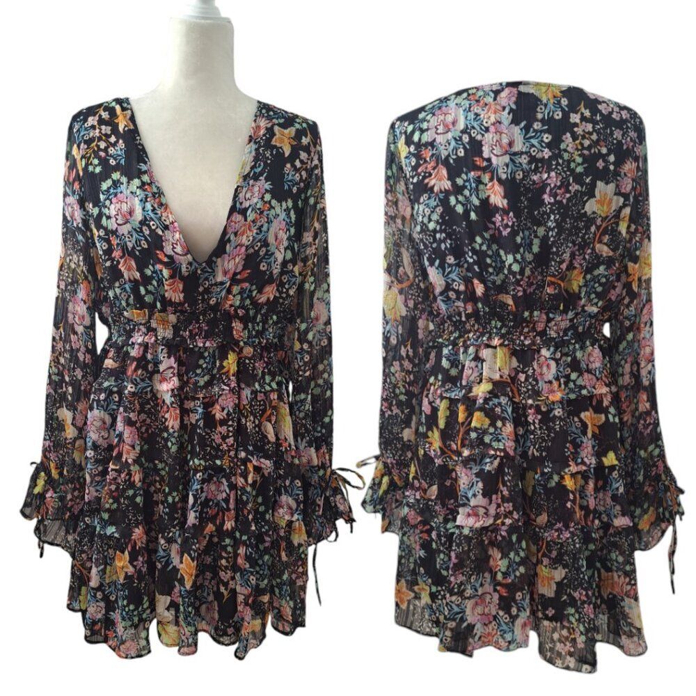Free People Closer To The Heart Tiered Floral Women's Dress Coquet Boho Multi L - Picture 6 of 9